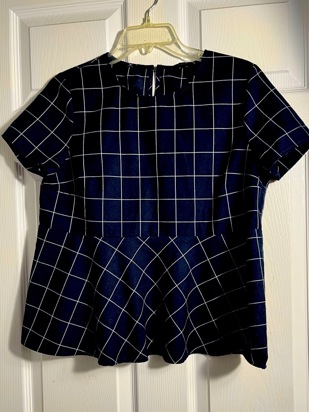 J. Crew Black and White Windowpane Blouse S